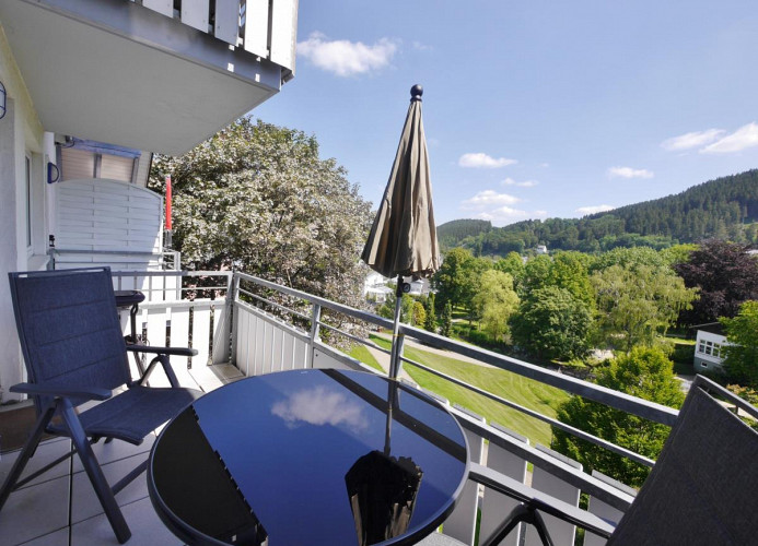 Fewo M am Kurpark - Balkon mit Blick über den Kurpark und das Zentrum